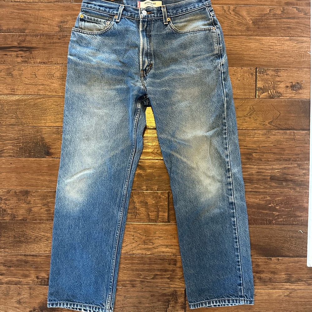 Levi's 34x32 Men’s 505 Regular Fit Jeans in Dark Blue Denim